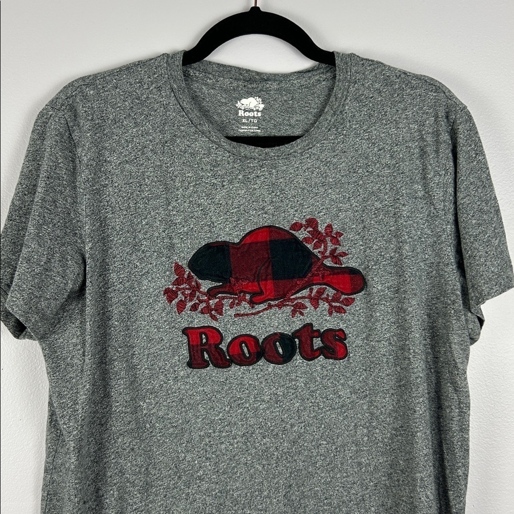 Roots Casual Tartan Plaid Beaver Short Sleeve Crew Neck Tee XL Heather Grey - Picture 3 of 11